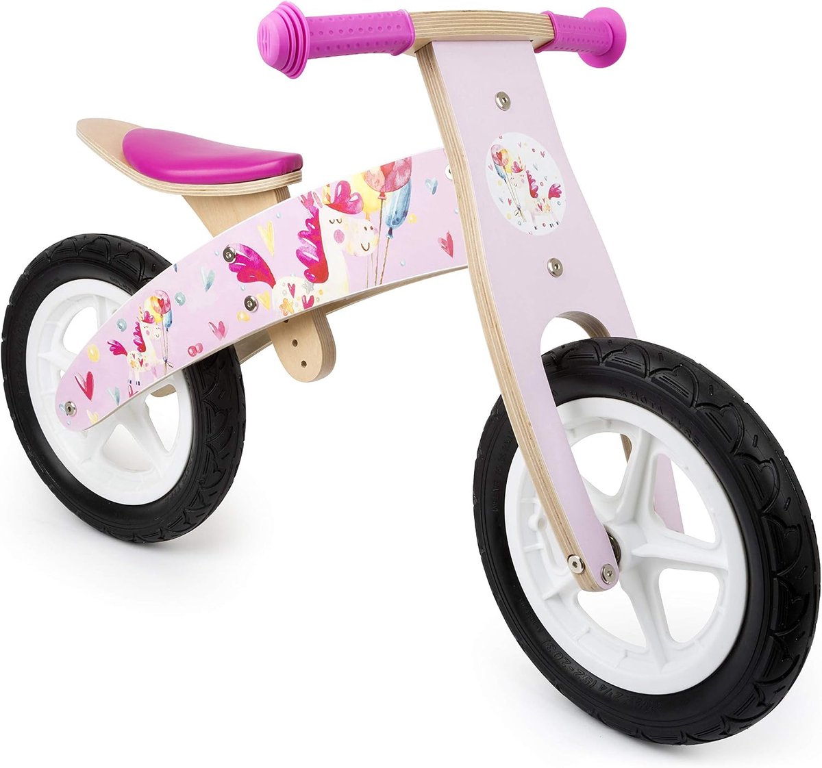 Houten Loopfiets - Kinderfiets Balansfiets - Kind Leren Fietsen - Verstelbaar Zadel - Vanaf 3 Jaar - Roze