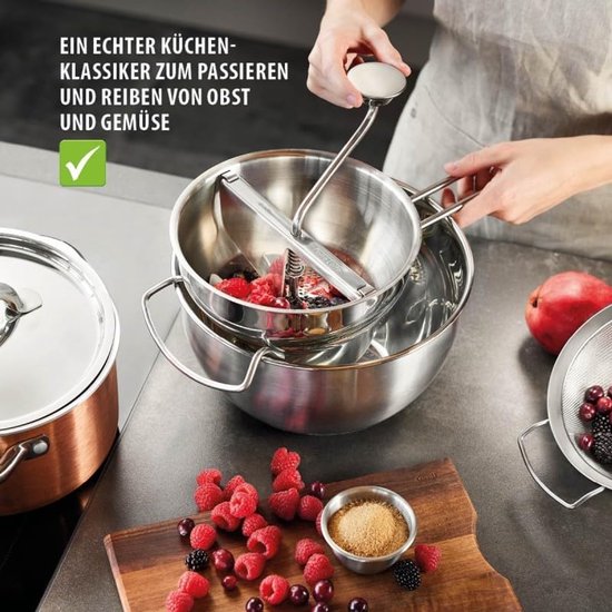 Passeerapparaat Keuken - Apparaat Passen - Fruit Groenten Passen - Drie RVS Schijven - 2 Liter Volume - Zilver — afbeelding 2