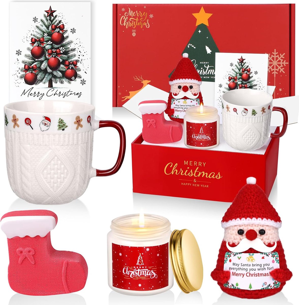 Kerst Cadeauset - Vrouwen Geschenk - Feestelijke Verrassing - Handgemaakte Decoratie - 8 x 8 x 10 cm - Multicolor