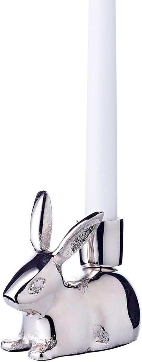 Kandelaar Haas - Paasdecoratie - Sfeervol Verlichten - Elegante Vorm - 8 cm Hoog - Zilverkleurig