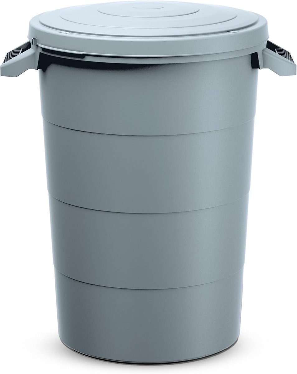 Regenwatertank - Kunststof Ton - Tuinafval Opslag - Met Deksel - 80 Liter - Grijs
