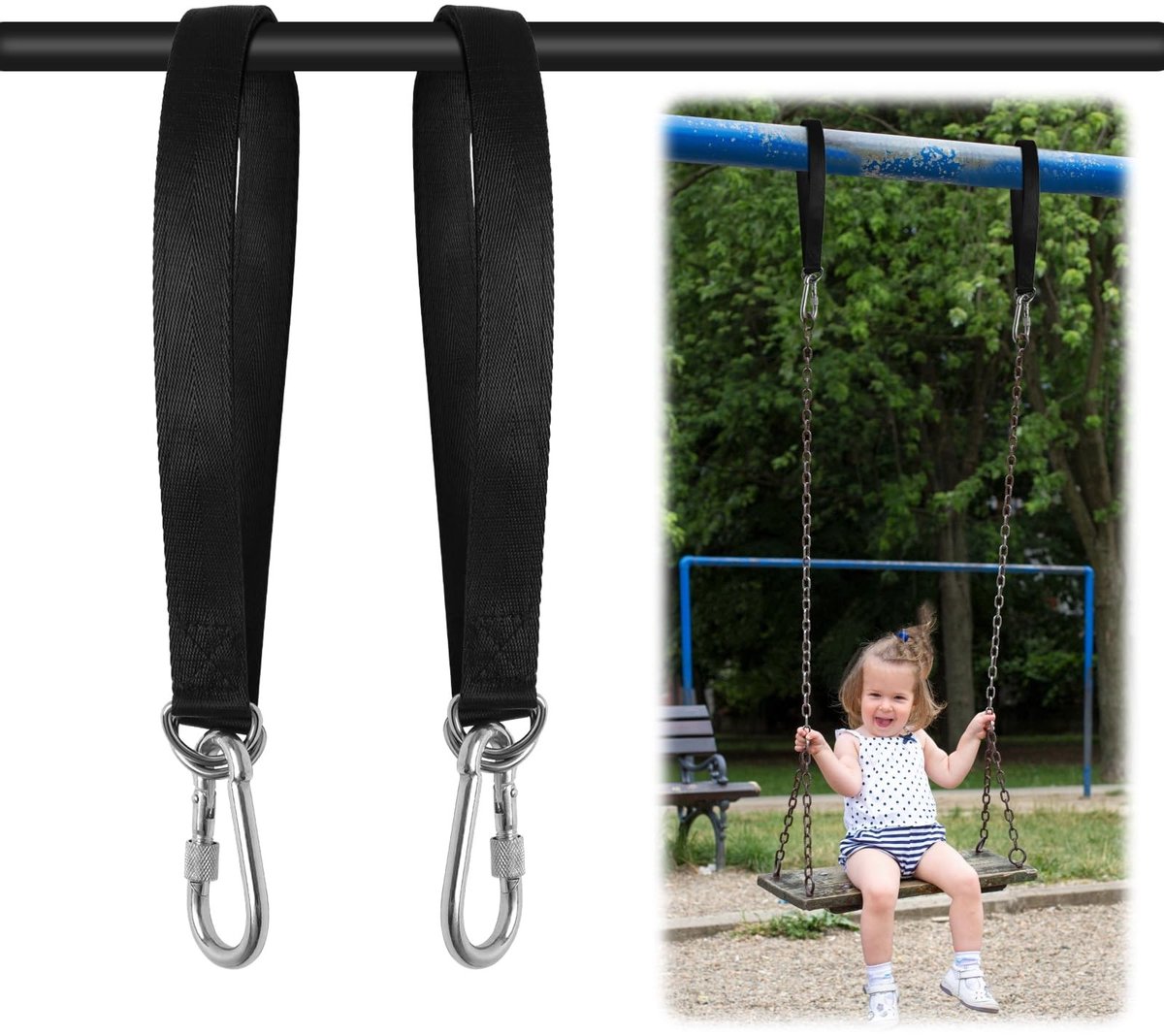 Dailygoods- Schommelbevestiging 50cm - 2 Stuks Nylon Ophangbanden - Belastbaar tot 400kg - Karabijnhaken - Bevestiging voor Hangmat/Hangstoel
