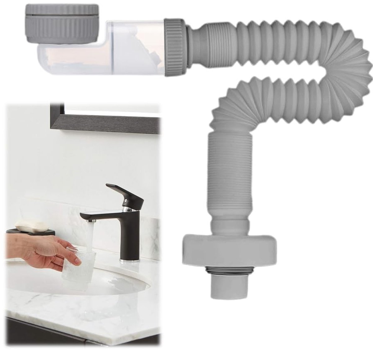 Dailygoods- Sifon Ruimtebesparend - Instelbare Sifon - Flexibele Afvoerslang - Geurdichte Sifon - Verwisselbare Afvoerbuis - Onderhoudsarm en Hygiënisch - Afvoerpijp