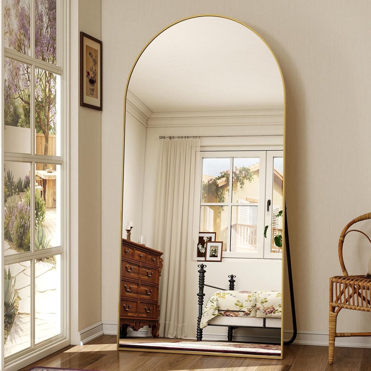 Grote Boogspiegel Goud 76x171 cm - Passpiegel / Vloerspiegel Full Body - Staand, Wandmonta