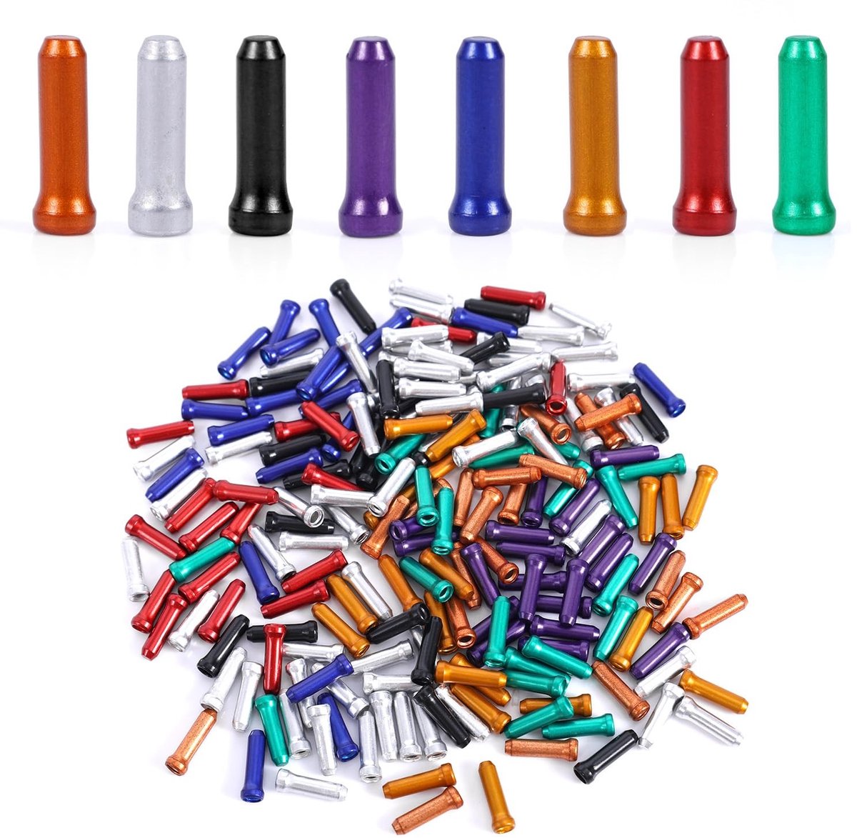 Dailygoods- Eindkappen 200 Stuks - Fietskabel/Remkabel - Veelkleurig - Aluminiumlegering - 12 mm Lengte - Geschikt voor Racefietsen/Mountainbikes - Fietskabels