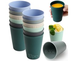 Dailygoods - Mbsomnus 12 Herbruikbare Kunststof Bekers 0,35L in 6 Kleuren - PP Koffiekopjes voor Huis en Feest