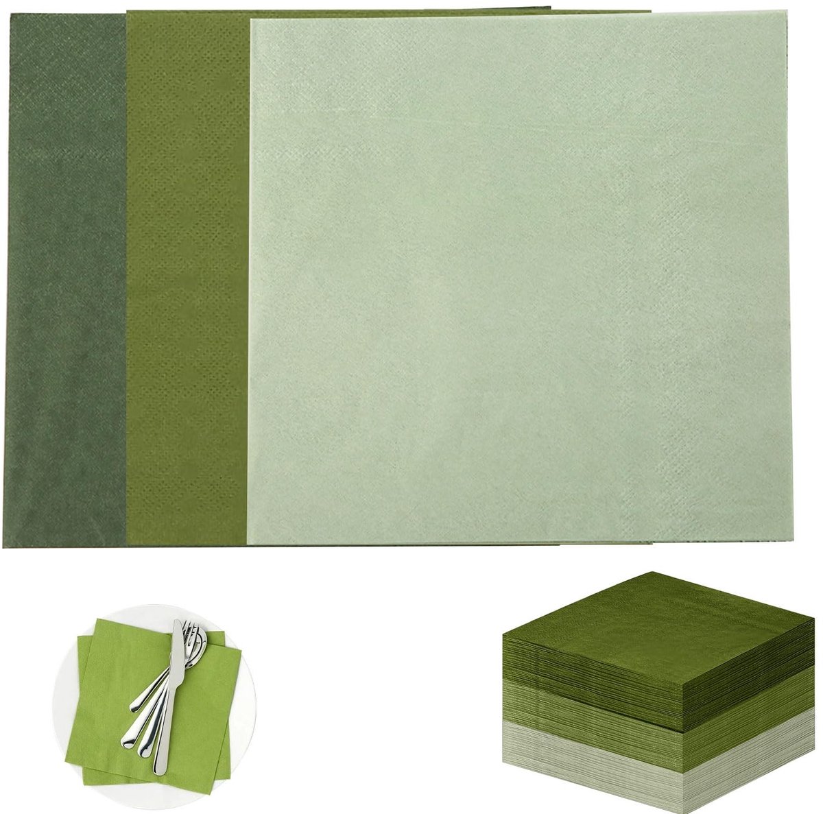 Dailygoods- Wegwerpservetten 120 stuks - Papieren Servetten - Zakservetten - Tafeldecoratie - Saliegroen - 25 x 25 cm