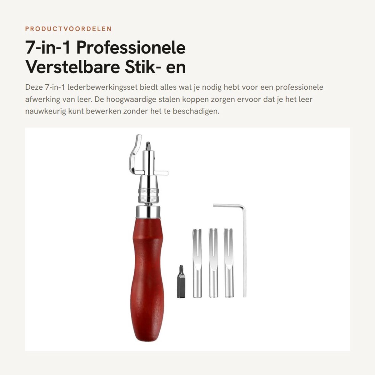 Dailygoods- Stikfrees Professionele 7-in-1 Set - Verstelbare Vouwrandfrees - Leernaai/Groeffrees - Gereedschap voor Lederbewerking - Stalen Kop - Inclusief 6 Gereedschapskoppen - Leerbewerkingsgereedschap