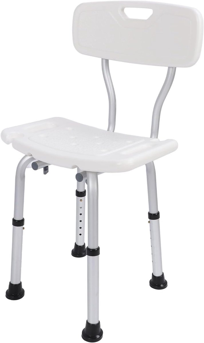 Douchestoel met Rugleuning - Badkamer Hulp - Veilig Douchen - Antislip Rubberen Punten - Verstelbaar 14-20 inch - Wit