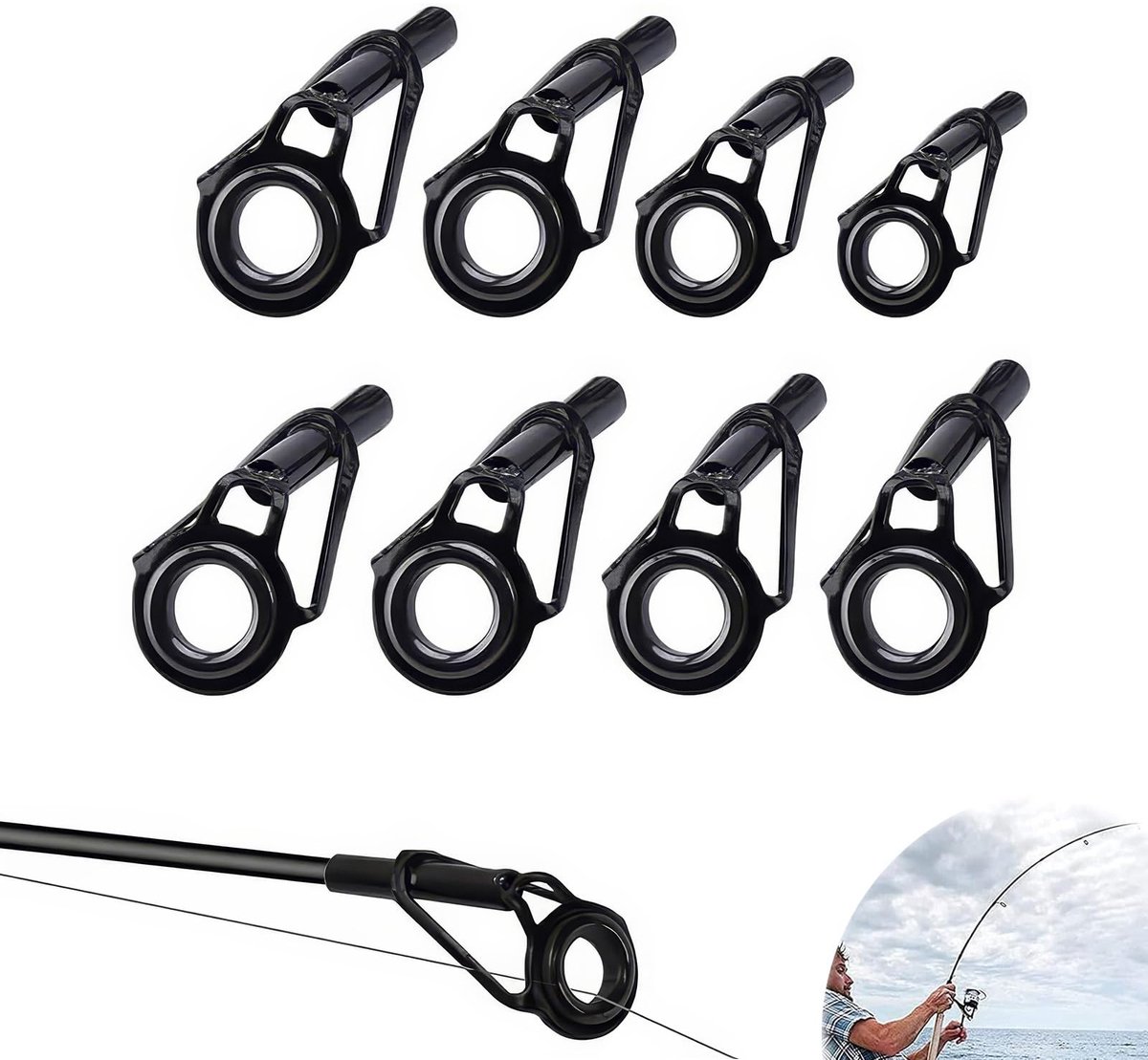 Dailygoods- Hengelreparatieset 8 Stuks - Vervangende Hengelpunten - Geleidingsringen - Keramisch - Roestvrij Staal - Lichtgewicht en Veilig - Hengelringen