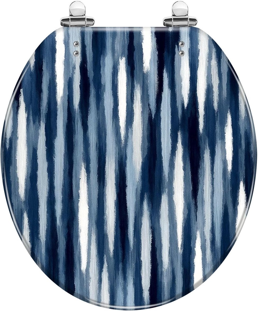 Ronde wc-bril - Hars toiletbril - Badkamer opfrissen - Softclose functie - 42 x 37 cm - Blauw wit tie-dye