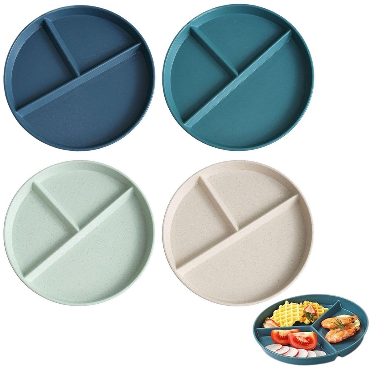 Dailygoods- Platte Borden 4 Stuks - Herbruikbare Borden - Kunststof - Keukenaccessoires - Geschikt voor Kinderen - Afmetingen 23 x 23 x 2,5 cm