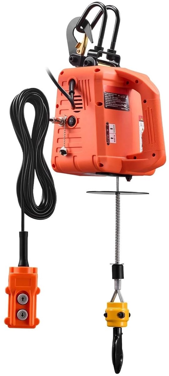 Elektrische takel - Lier hijsapparaat - Zware lasten verplaatsen - Veelzijdige 3-in-1 bediening - 500 kg capaciteit - Oranje