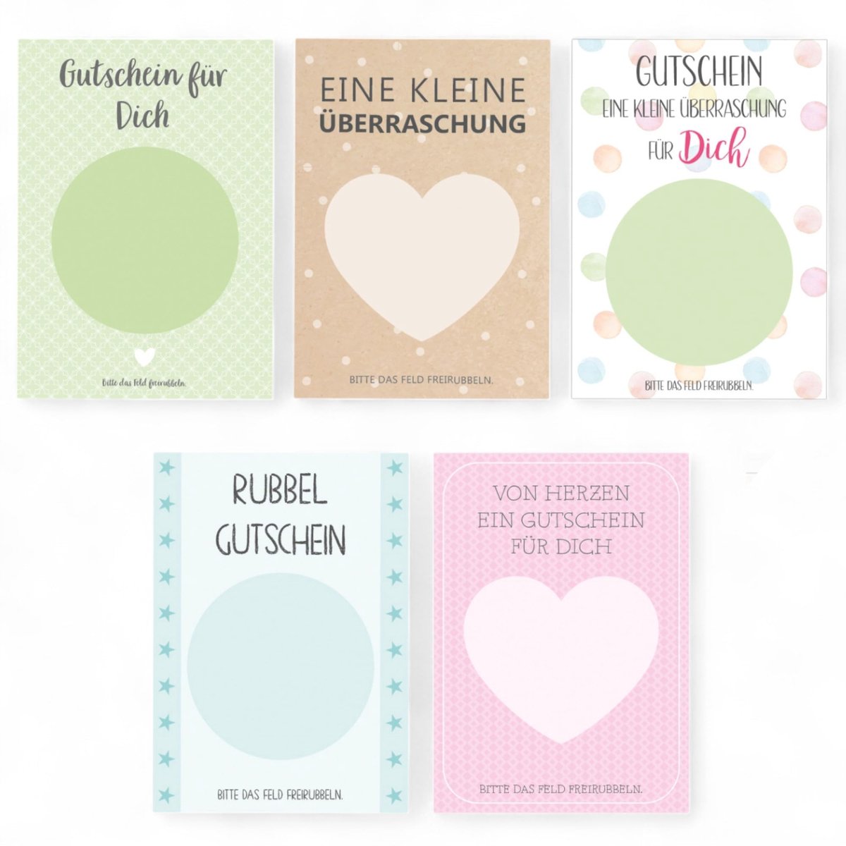 Dailygoods- Kraskaartenset 5-delig - Doe-het-zelf Cadeaubonnen - Liefdesberichten - Krasstickers - Hoogwaardig Papier 250 g - Formaat 10,5 x 15 cm