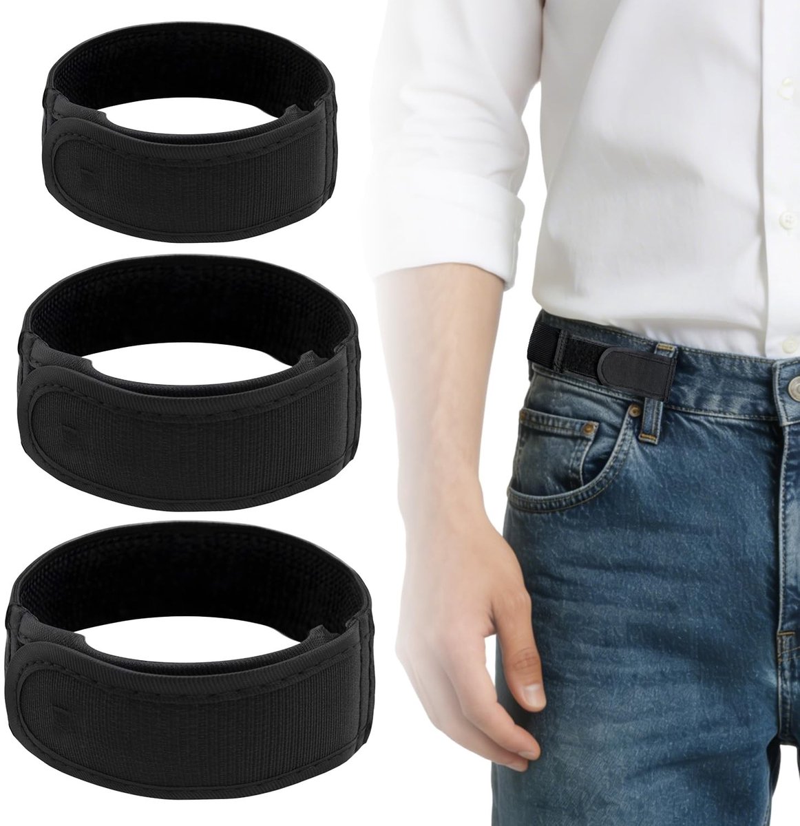 Dailygoods- Riem Elastische Onzichtbare Riem Zonder Gesp - Riem Heren/Dames - 3-Delige Set - Klittenbandsluiting - Zwart - Comfortabel Draagcomfort