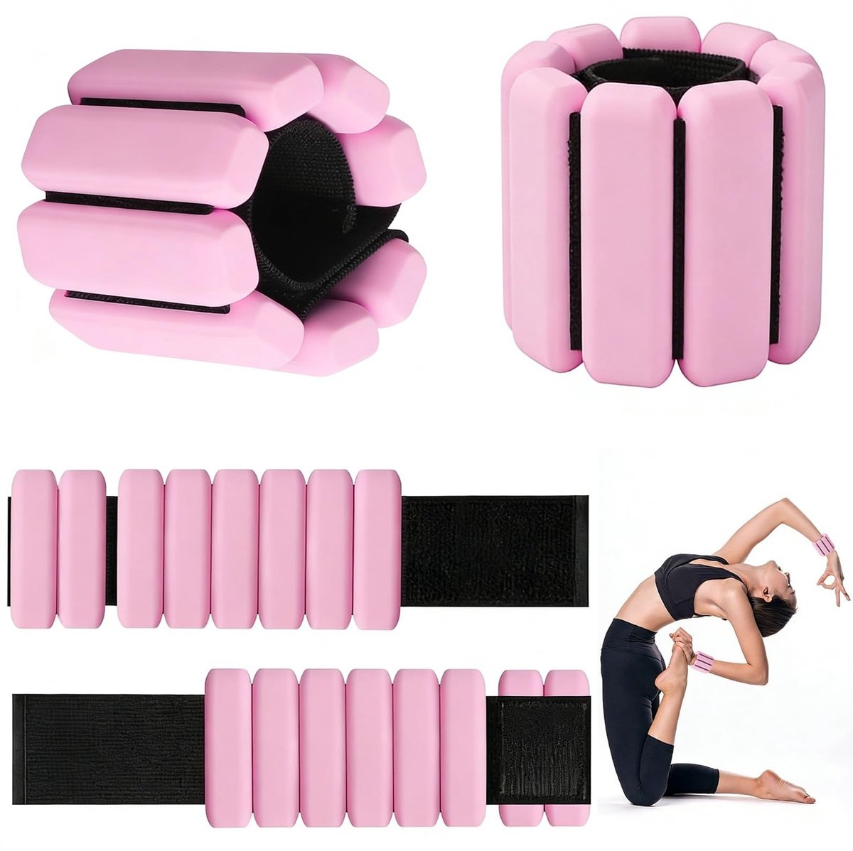 Dailygoods- Gewichtsmanchetten 1 kg - Verstelbare Polsgewichten - Draagbare Gewichten - Set van 2 - Voor Yoga/Pilates/Cardio - Siliconen Materialen