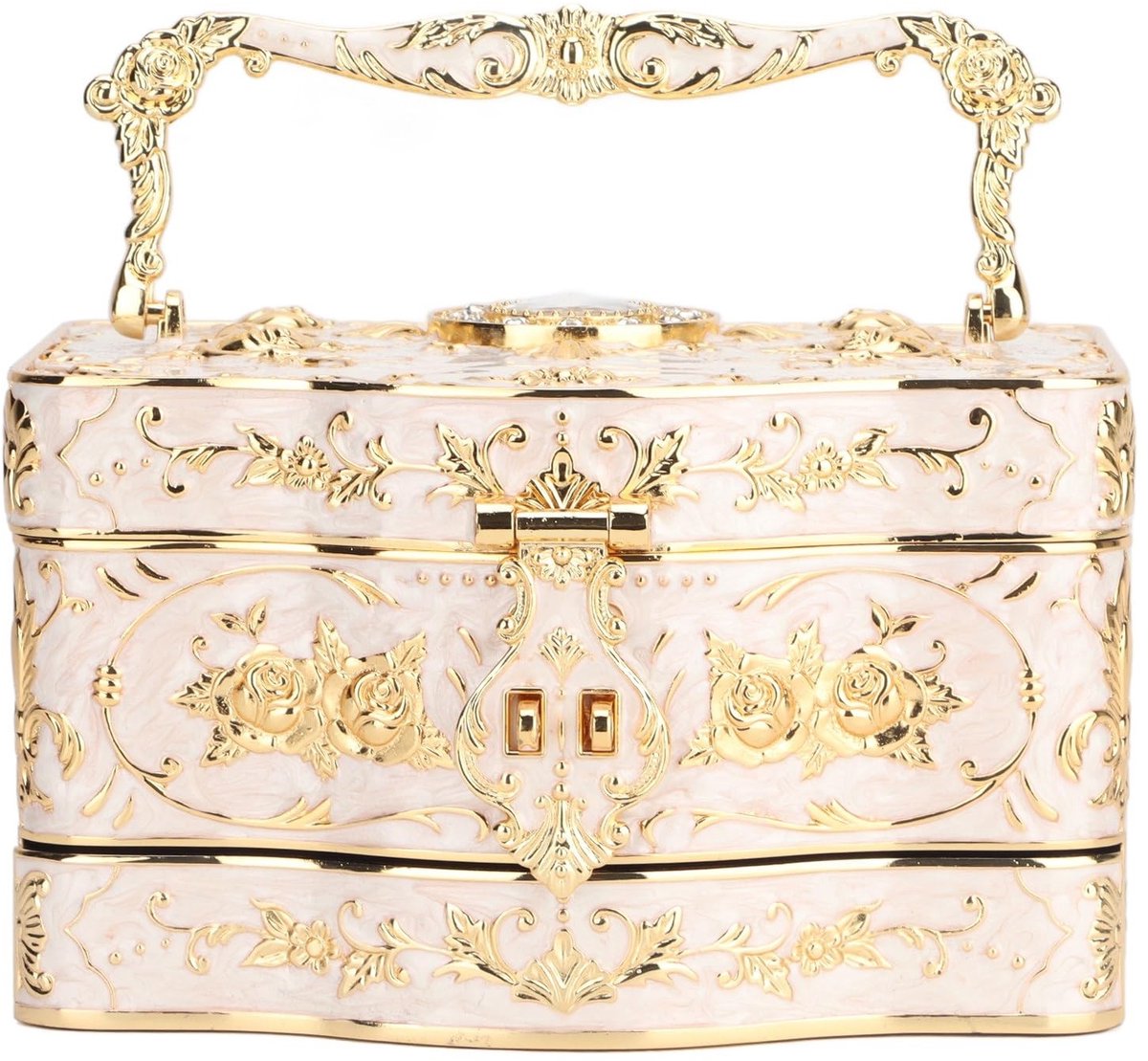Dailygoods- Sieradendoos Vintage - Rechthoekige Trinketdoos - Zinklegering - Spiegel - 3-laags - Fluwelen Binnenkant - Bloemsnijwerk - Sieradenopberger
