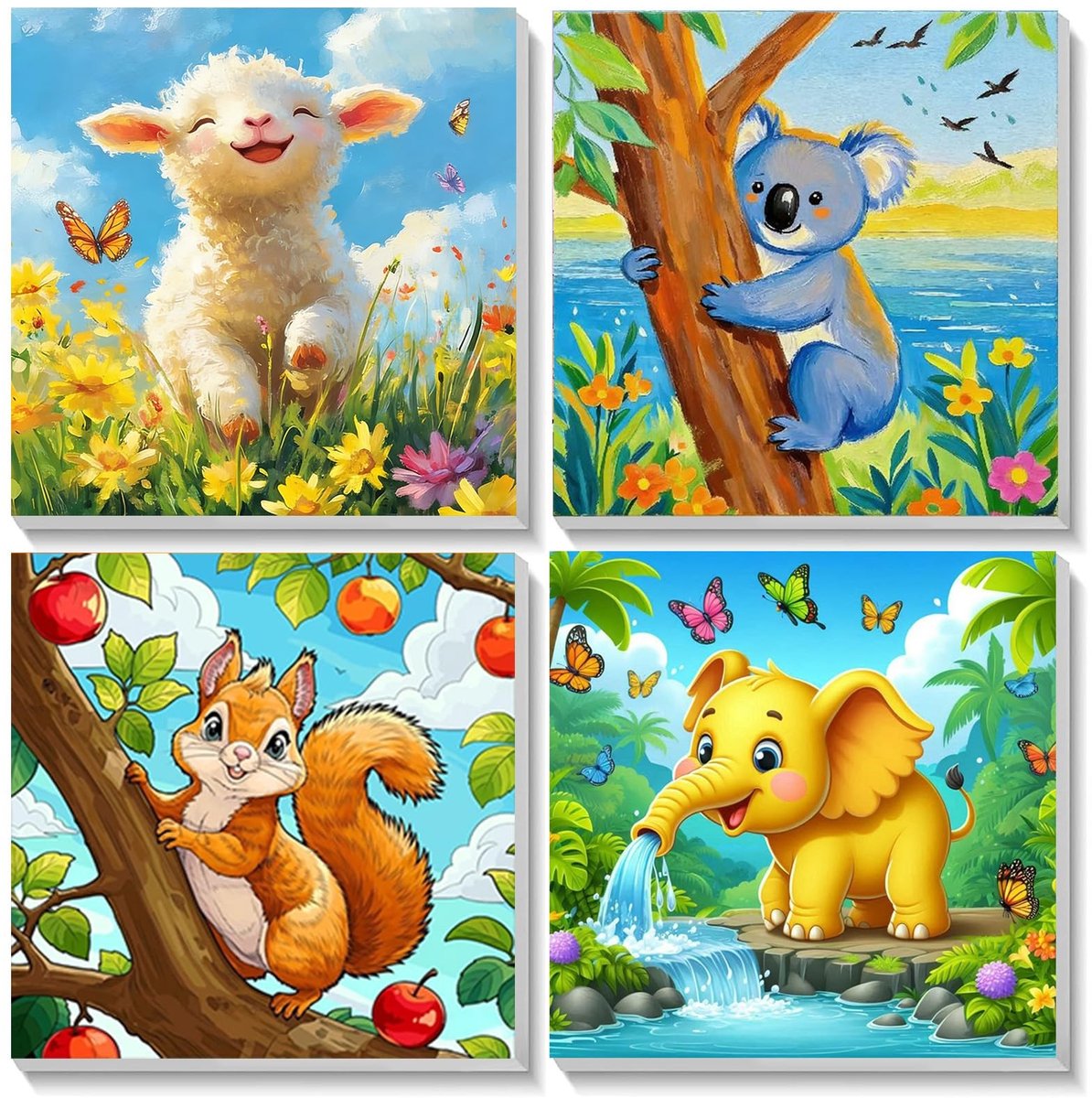 Dailygoods- Schilderen op Nummer - 4 Stuks Haai - Geschikt voor Volwassenen/Kinderen - Inclusief Lijst - Creatieve Starterset - Levendige Pigmenten - Doe-het-zelf Schilderen