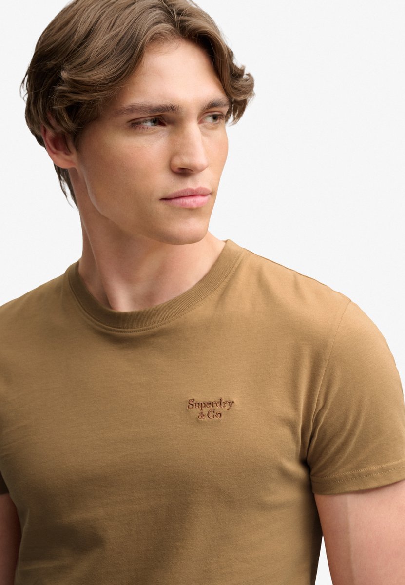 Superdry Essential Serif Logo T-shirt Slanke Pasvorm Heren T-shirts Bronsbruin/donker Brons