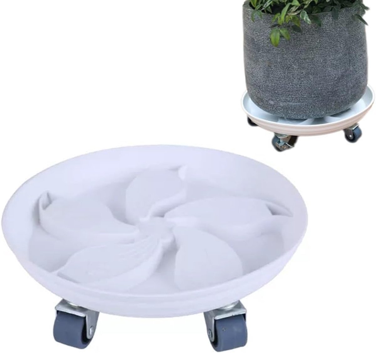 Bloempot Verplaatser - Plantenwagen met wielen - Planten verplaatsen - 360 graden draaibaar - 25 cm - Wit