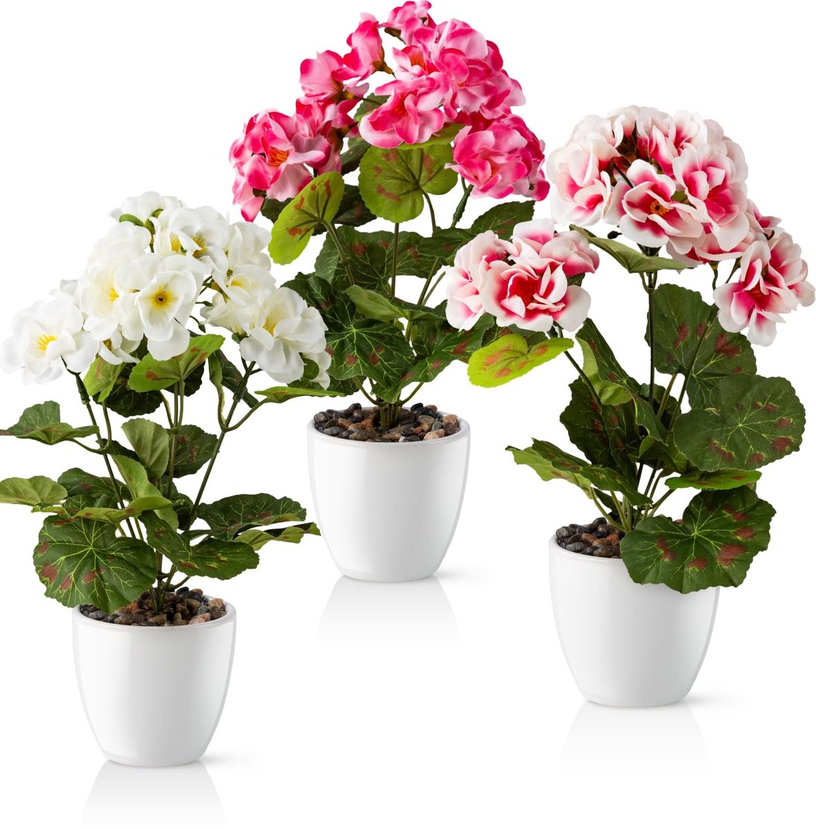 Dailygoods- Kunstbloemen Geraniums - Echte Keramische Pot - Duurzaam - Decoratieve Bloemen - Elegante Kunstplanten - Natuurlijke Uiterlijk - Nepplant