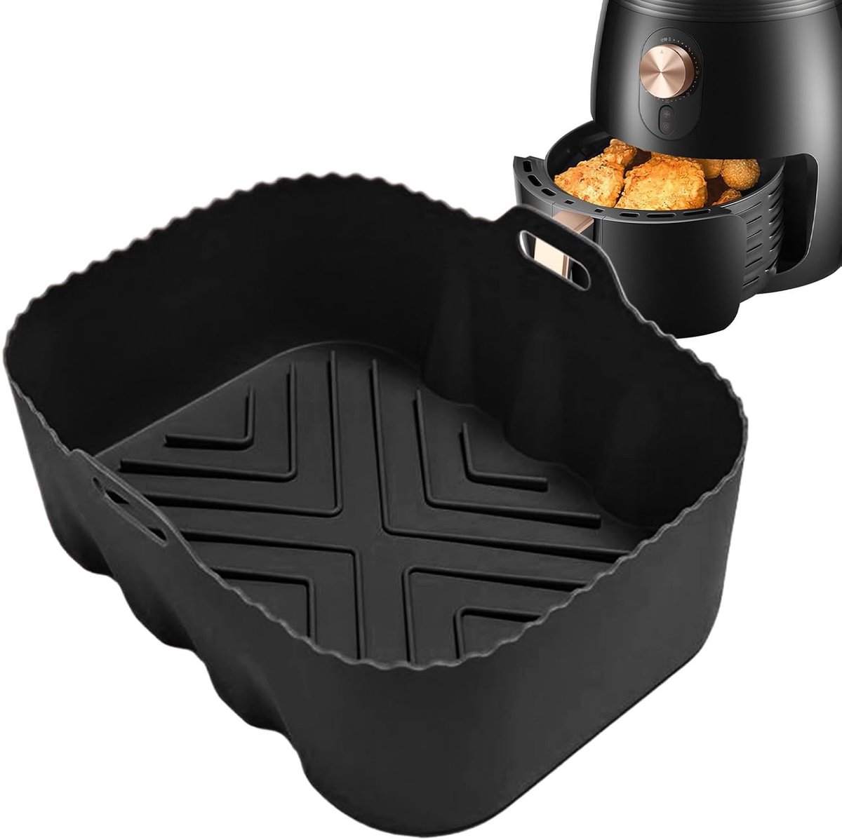 Airfryer Bakmatten Stoommandjes Bekers Bakken en Stomen Hittebestendig Siliconen 22x17 cm Zwart