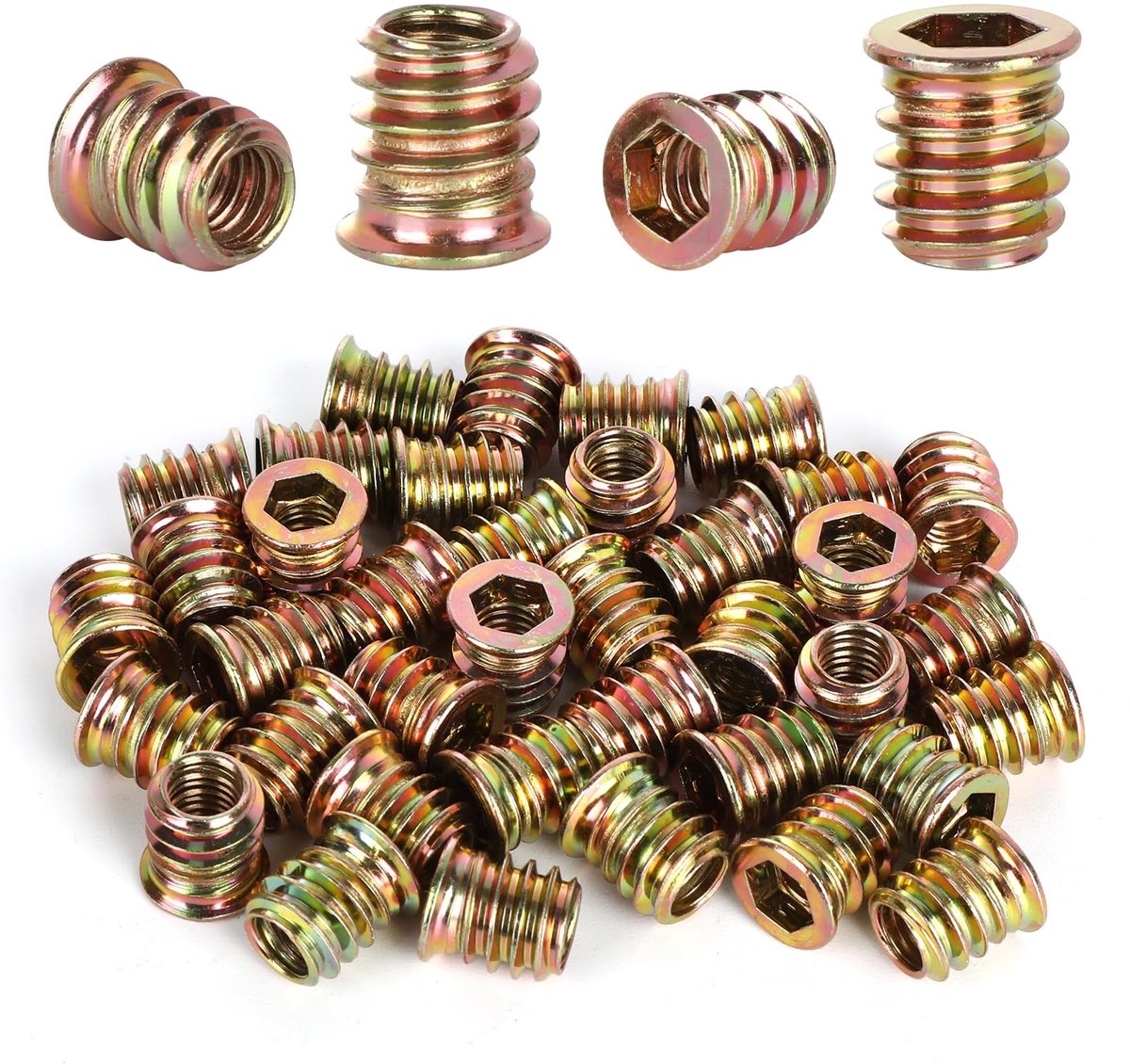 Dailygoods - 40 stuks inschroefmoer M8, M8x15mm schroefdraad inzetstuk voor hout, verzinkte hex binnenzeskant draadinzet, hulzenmoer M8, inslagmoeren voor staal, dennen-, spar-, multiplex en spaanplaat