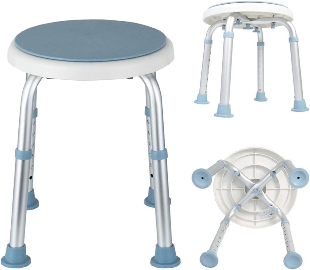 Douchestoel - Badkamerkruk - Veilig Douchen - 360° Draaibaar - 36-54 cm - Blauw