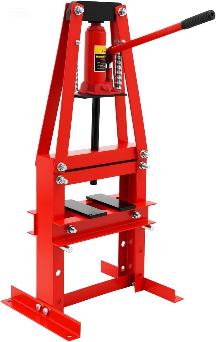 Hydraulische pers - Werkplaatspers framepers - Onderdelen persen - Robuuste A-vormige constructie - 6 ton - Rood