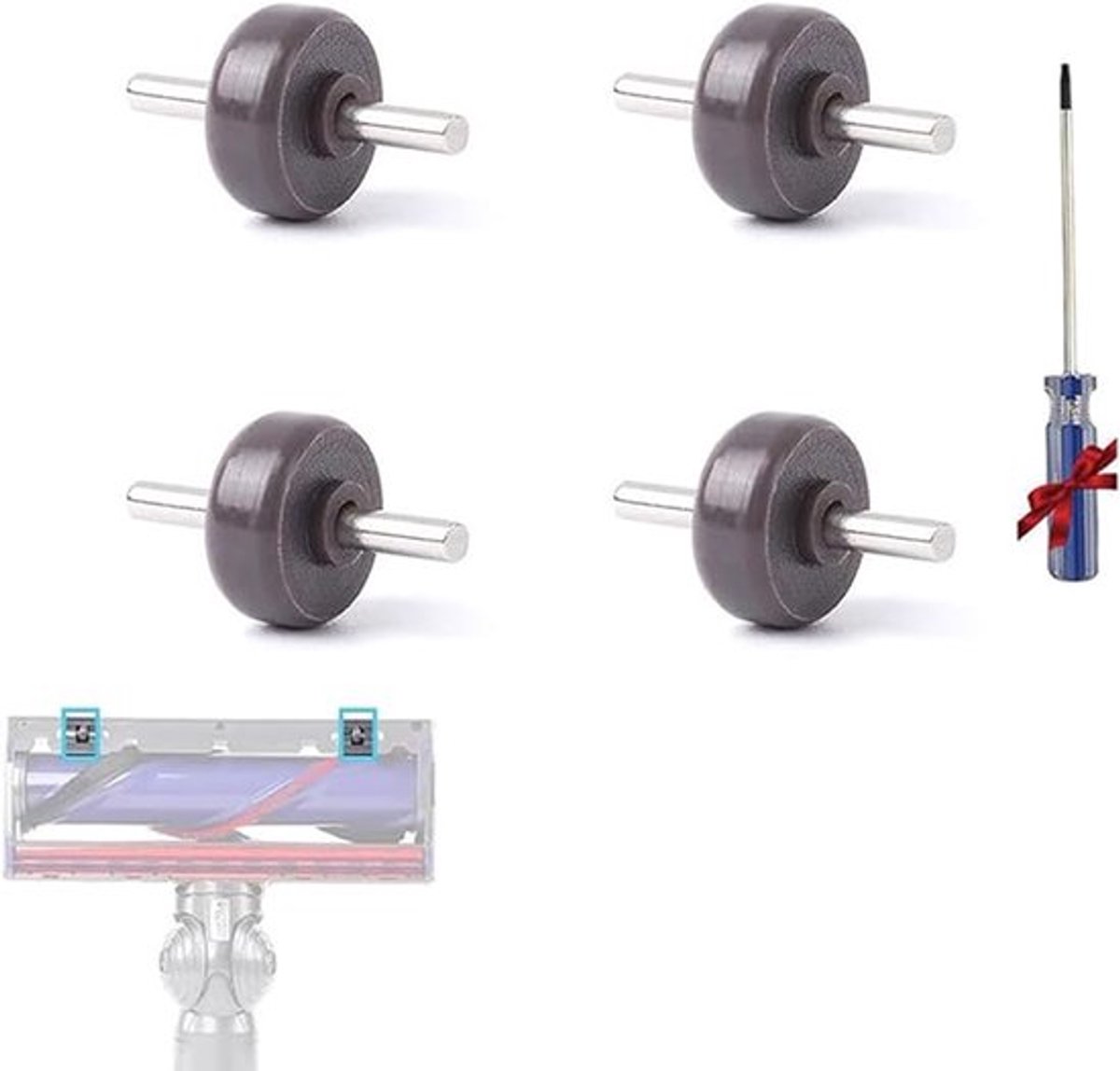 4 voorwielen voor stofzuiger, reserveonderdelen, wielas, wielen, accessoireset, reserveonderdelen voor stofzuiger, geschikt voor Dyson V6, V7, V8, V10, V11, V15 serie (4 wielen)
