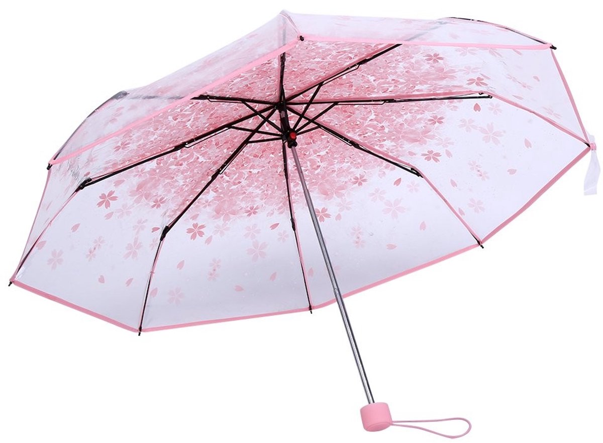 Dailygoods- Opvouwbare Paraplu Transparant - Kersenbloesem Patroon - Duurzaam Materiaal - Lichtgewicht Aluminium Handvat - Compact Ontwerp - Geschikt voor Wind en Regen