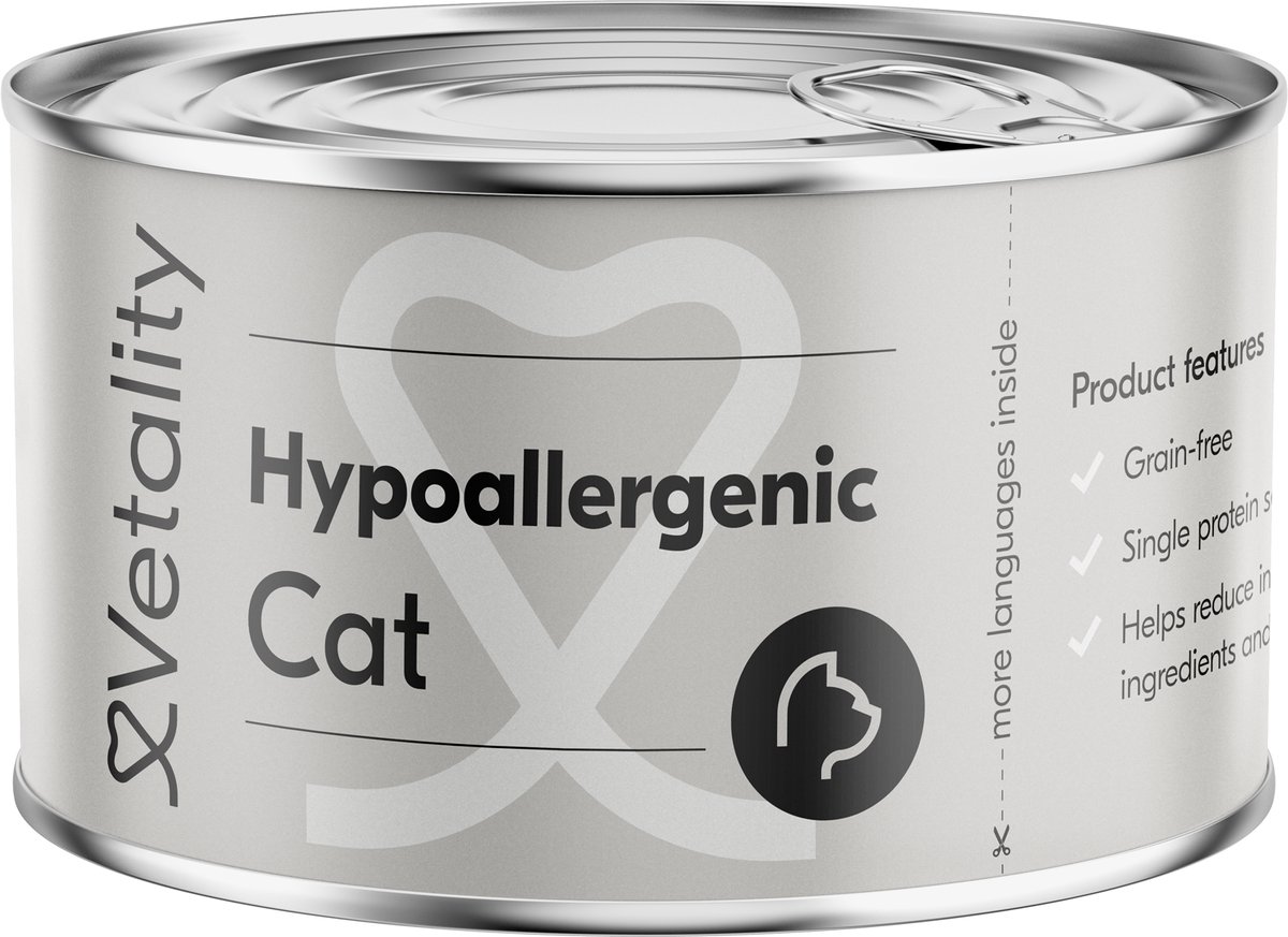 Vetality Kattenvoer Hypoallergeen - 24 x 85 gram - Kattenvoer Droogvoer - Voor Katten met Voedselovergevoeligheid - Licht Verteerbaar - Ondersteunt de Huid en Vacht - Voor Volwassen Katten