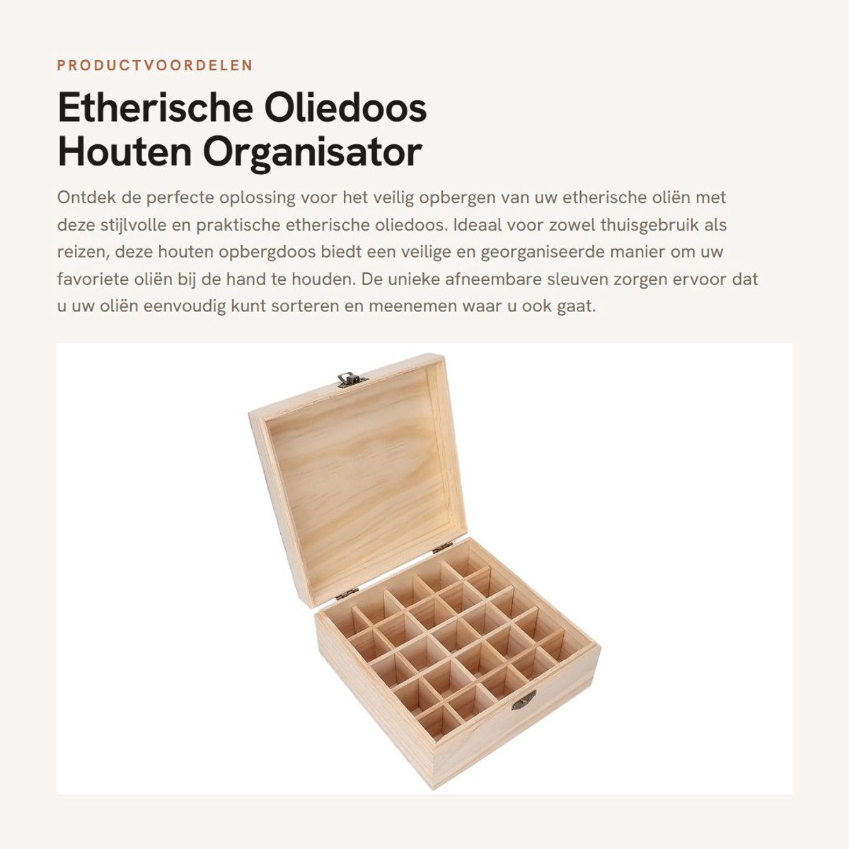 Dailygoods- Etherische Oliedoos - Draagbare Houten Opbergdoos - Veilige Organisator - Afneembare Sleuven - 8 Slots - Duurzaam Grenen Materiaal - Olieopslag