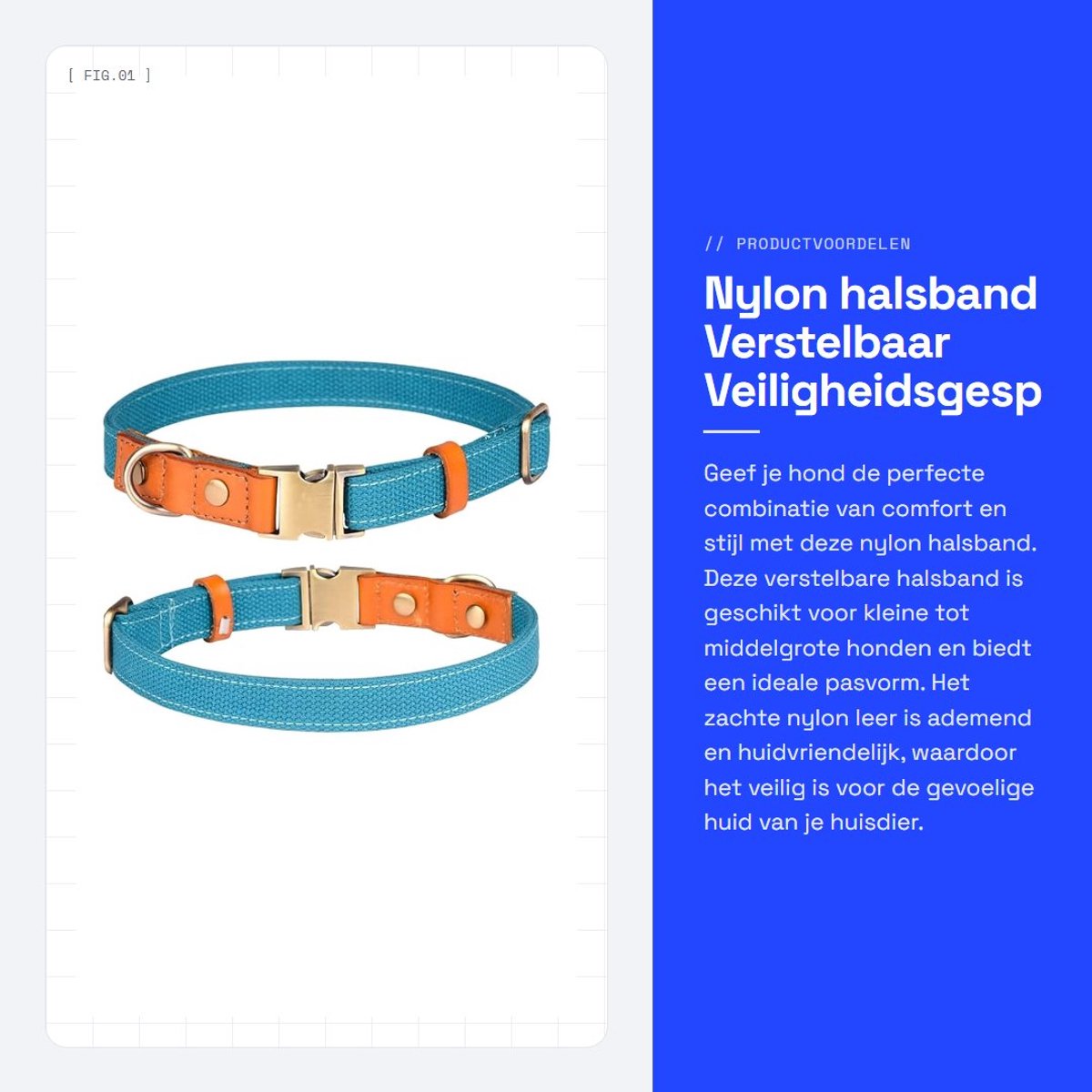 Dailygoods- Halsband Verstelbaar - Nylon/Huisdierhalsband - Metalen Veiligheidsgesp - Lichtgewicht/Ademend - Geschikt voor Kleine/Middelgrote/Grote Honden - Sneldrogend - Hondenhalsband