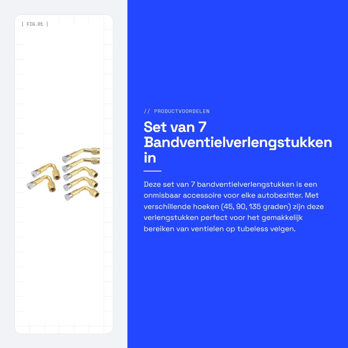 Dailygoods- Bandventielverlengstukken 7 Stuks - 45/90/135 Graden - Gouden Kleur - Duurzaam - Universeel - Metaal - Ventielverlengstuk