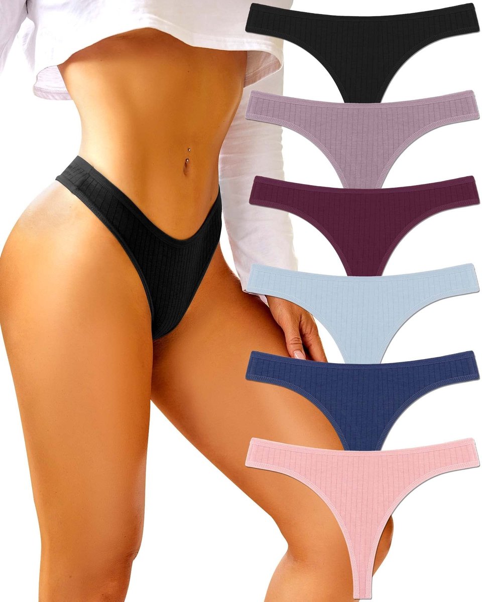 Dailygoods- Damesstring Luxe Katoen - Ondergoed Dames - Sexy Slipje - Felle Kleuren - Maten S tot XL - Speelse Textuur