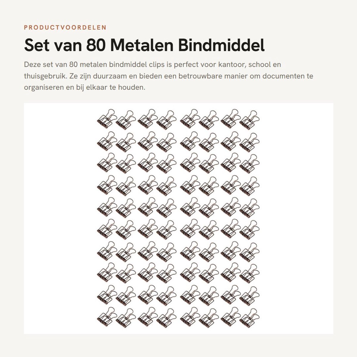Dailygoods- Bindmiddel Clips 80 Stuks - Metalen Bindclips - Duurzaam Metaal - Kleine Holle Staart Clips - Kantoor/School Gebruik - Sterke Klemming - Papierclips