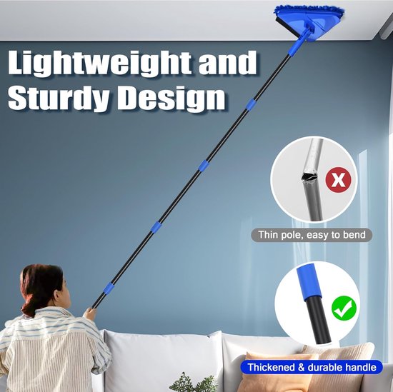 Mop met Lange Steel - Plafondreiniger Schrobber - Hoge Plekken Schoonmaken - 180° Opvouwbaar Ontwerp - Tot 203 cm - Grijs — afbeelding 4