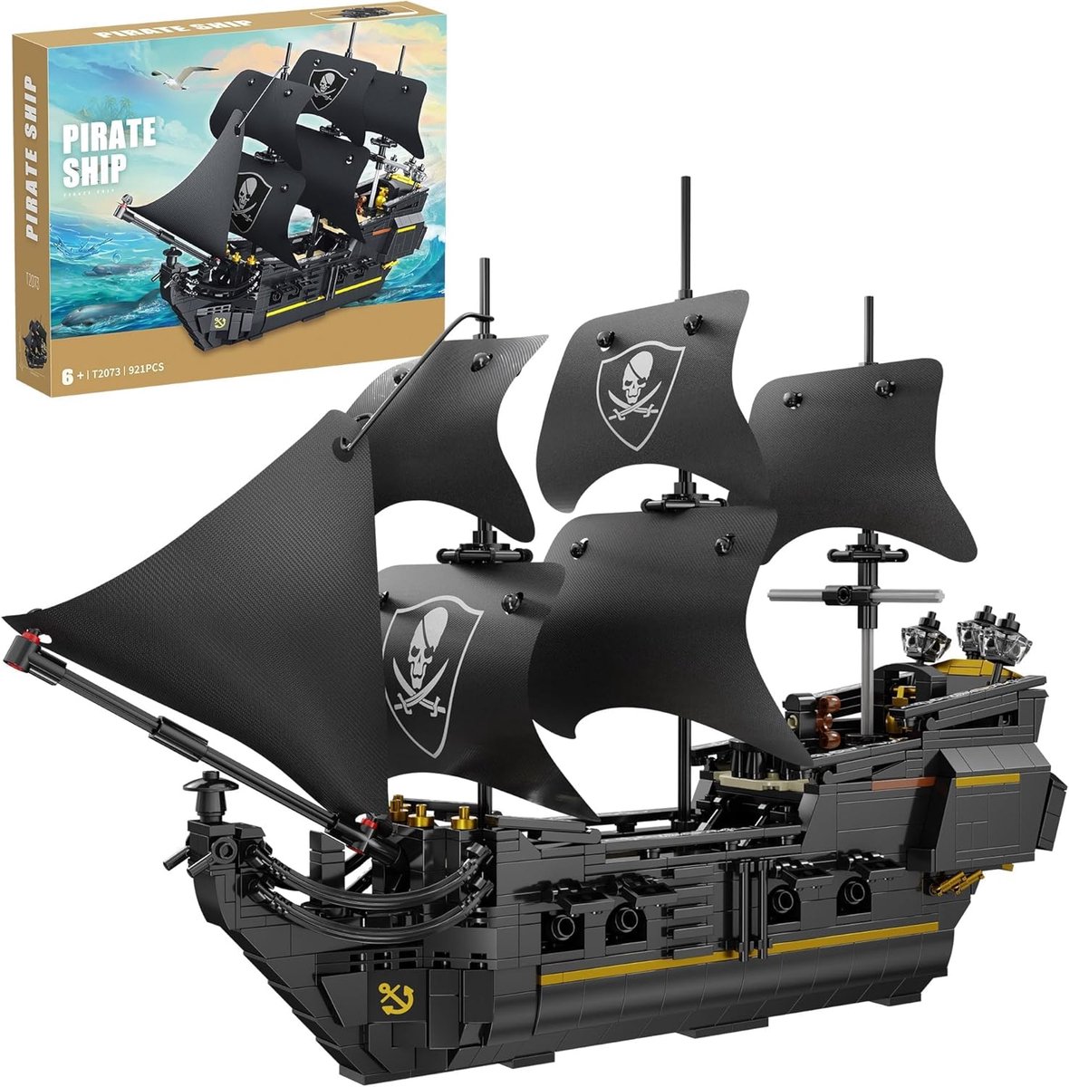 Piratenschip Bouwset - Model Speelgoed - Creatief Bouwen - Gedetailleerd Interieur - 921 Stuks - Groen