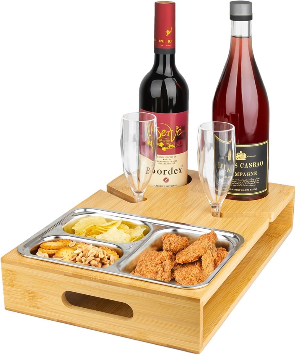 Bank Dienblad - Snacktafel Sofa - Ontspannen Avonden - Met Bekerhouders - 38 x 27 x 7 cm - Bamboe