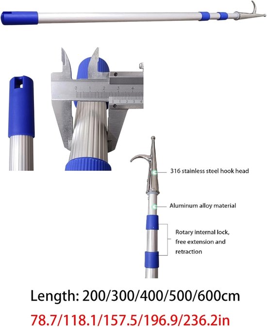 Telescopische Boothaak - Uitschuifbare Paal - Veilig Aanleggen - Zware Aluminium Constructie - 2-6 Meter - Zilver — afbeelding 2