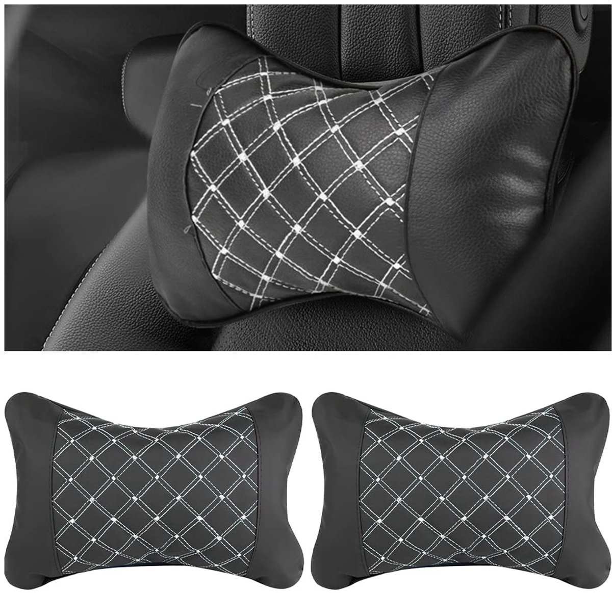 Dailygoods- Neksteunkussen Topondersteuning - Auto-nekkussen Ademend - Hoofdsteun Kussen - Microvezelleer - 28x18x10 cm - Bescherming tegen Slijtage - Hoofdkussen