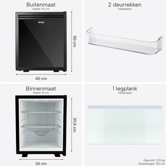 Mini Koelkast Vrijstaand 35 Liter - Tafelmodel Fridge met Instelbare Temperatuur - Minibar met Verstelbare Deurrichting - Zwart - BREND BR-2226 van MINI — afbeelding 4