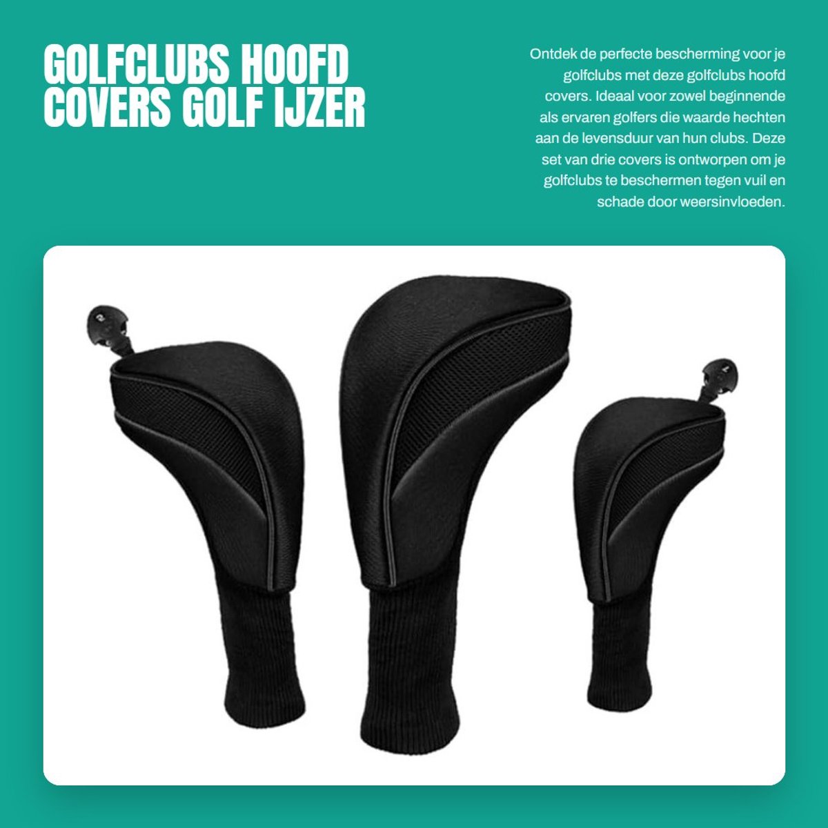 Dailygoods- Golfclub Covers - 3 Stuks - Zacht Nylon Composiet - Ademend - Flexibel Ontwerp - Bescherming tegen Schade - Golfclub Hoes