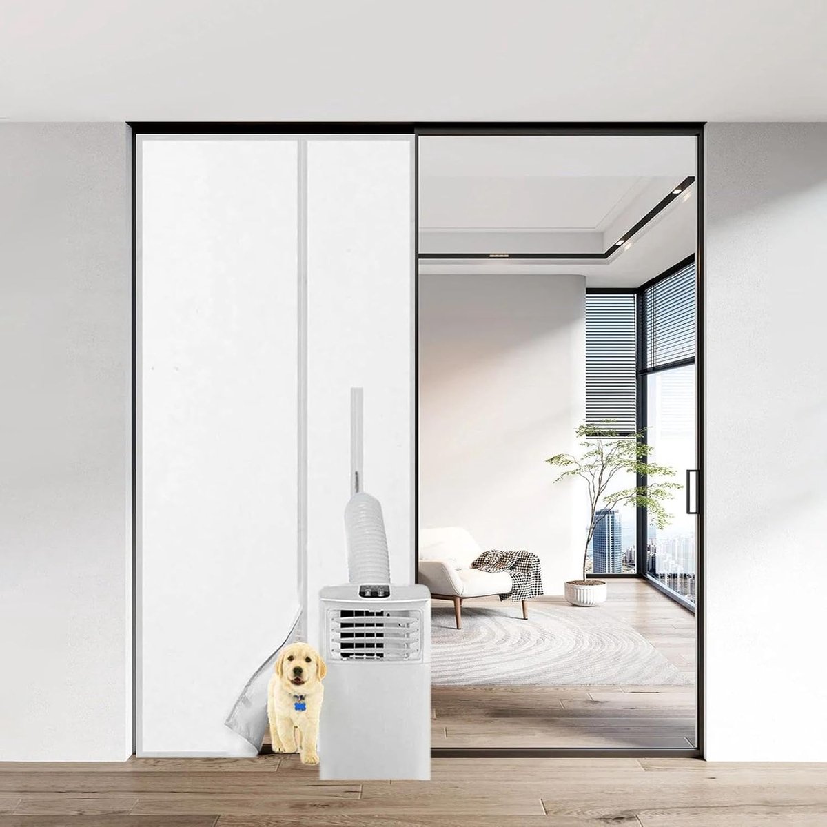 Airco Raamafdichtingskit Voor Schuifdeuren | 210x90cm Verstelbaar Oxford Doek | Luchtdichte Afdichting Zonder Luchtlekkage | Voor Mobiele Airco Droger Slaapkamer Keuken Camper | Eenvoudig Te Monteren | Voor De Meeste Mobiele Airco's| Cyslmuk® thumbnail 4