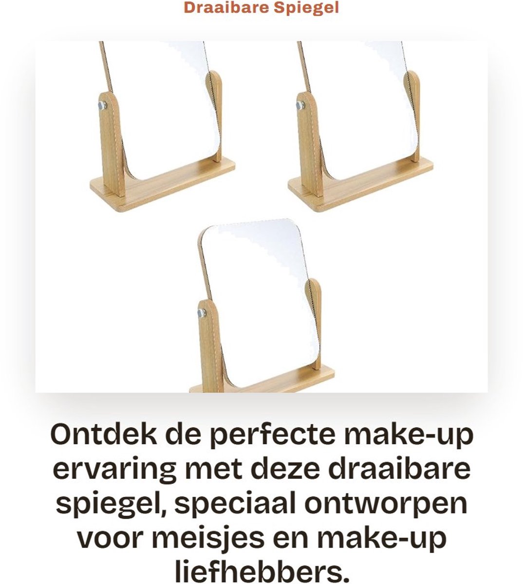 Dailygoods- Make-up Spiegel Draaibaar - Make-up Spiegel met Standaard - Bamboe Basis - Hoogwaardige Constructie - Elegante Decoratie - 360° Draaibaar - Sieraden Spiegel