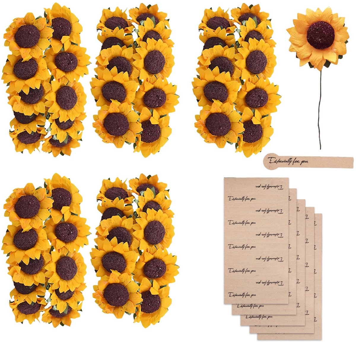 Dailygoods- Kunstzonnebloemen 50 Stuks - Decoratieve Kunstplanten - Zelfklevende Stickers 