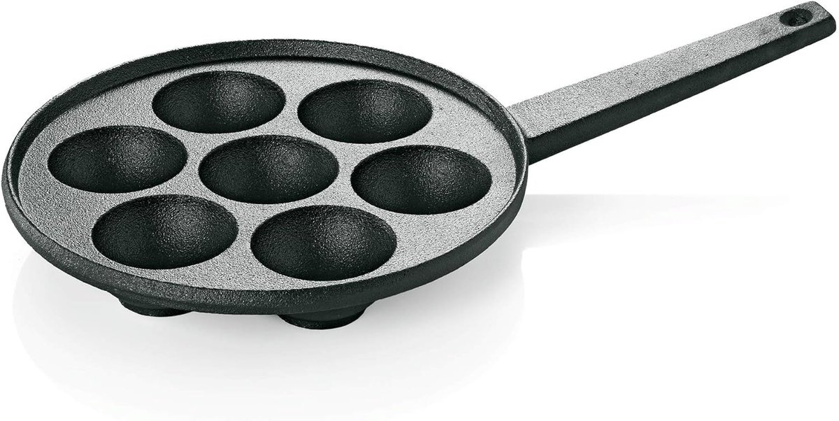 Poffertjespan Gietijzer - Takoyaki Pan - Kleine Pannenkoekjes Maken - Zeven Mini Vormpjes - 20.5 cm Diameter - Zwart
