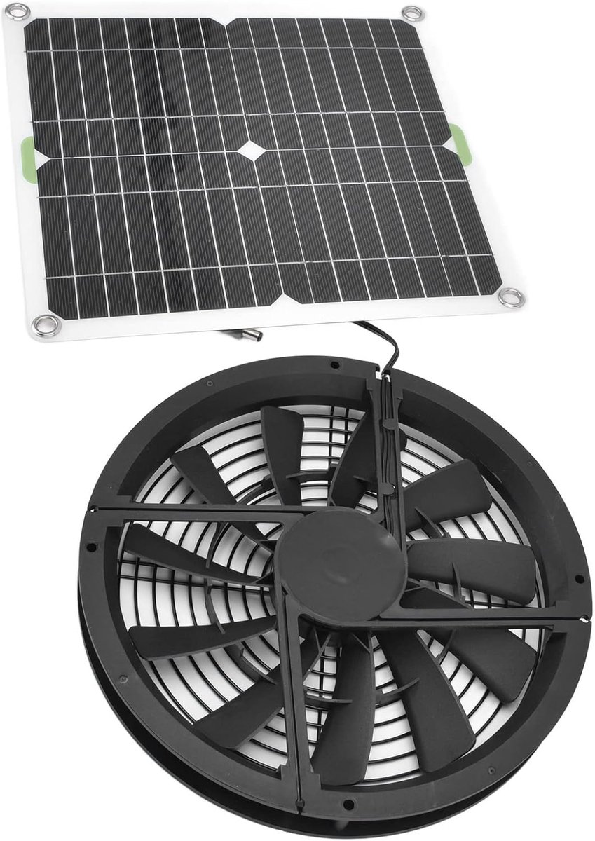 Zonnepaneel Ventilator - Afvoer Ventilator - Lucht Verversen - Waterdicht Ontwerp - 100 Watt - Zwart