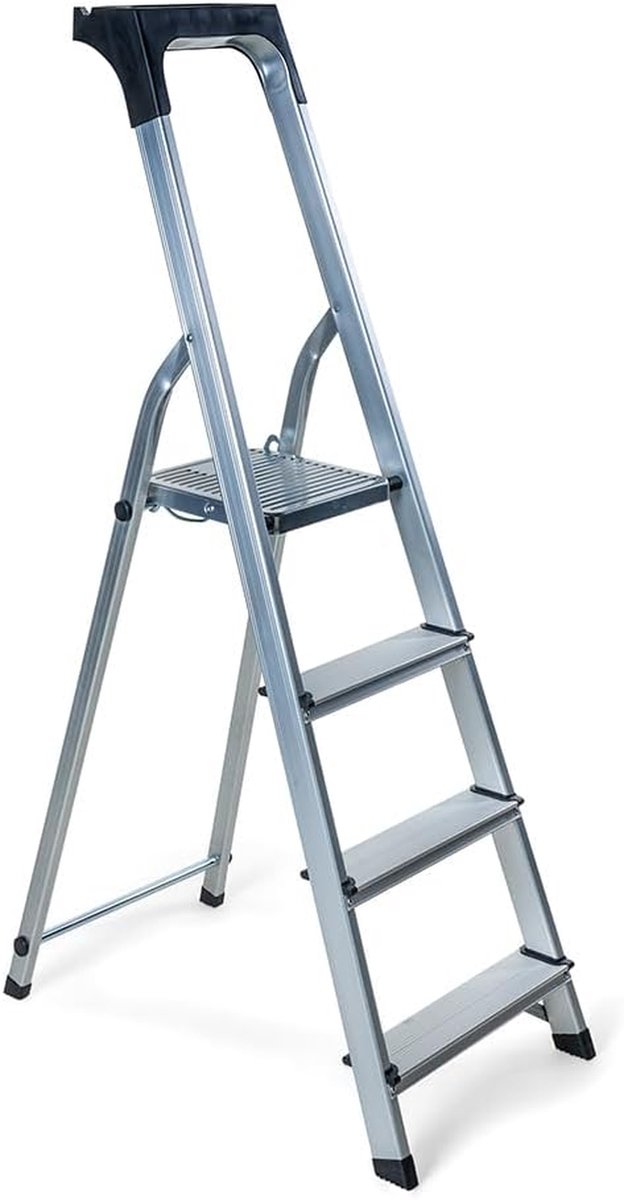 Huishoudtrap 4 treden - Keukentrap Aluminium - Klus in huis - Extra verdikt aluminium - 84 centimeter hoog - Zilver